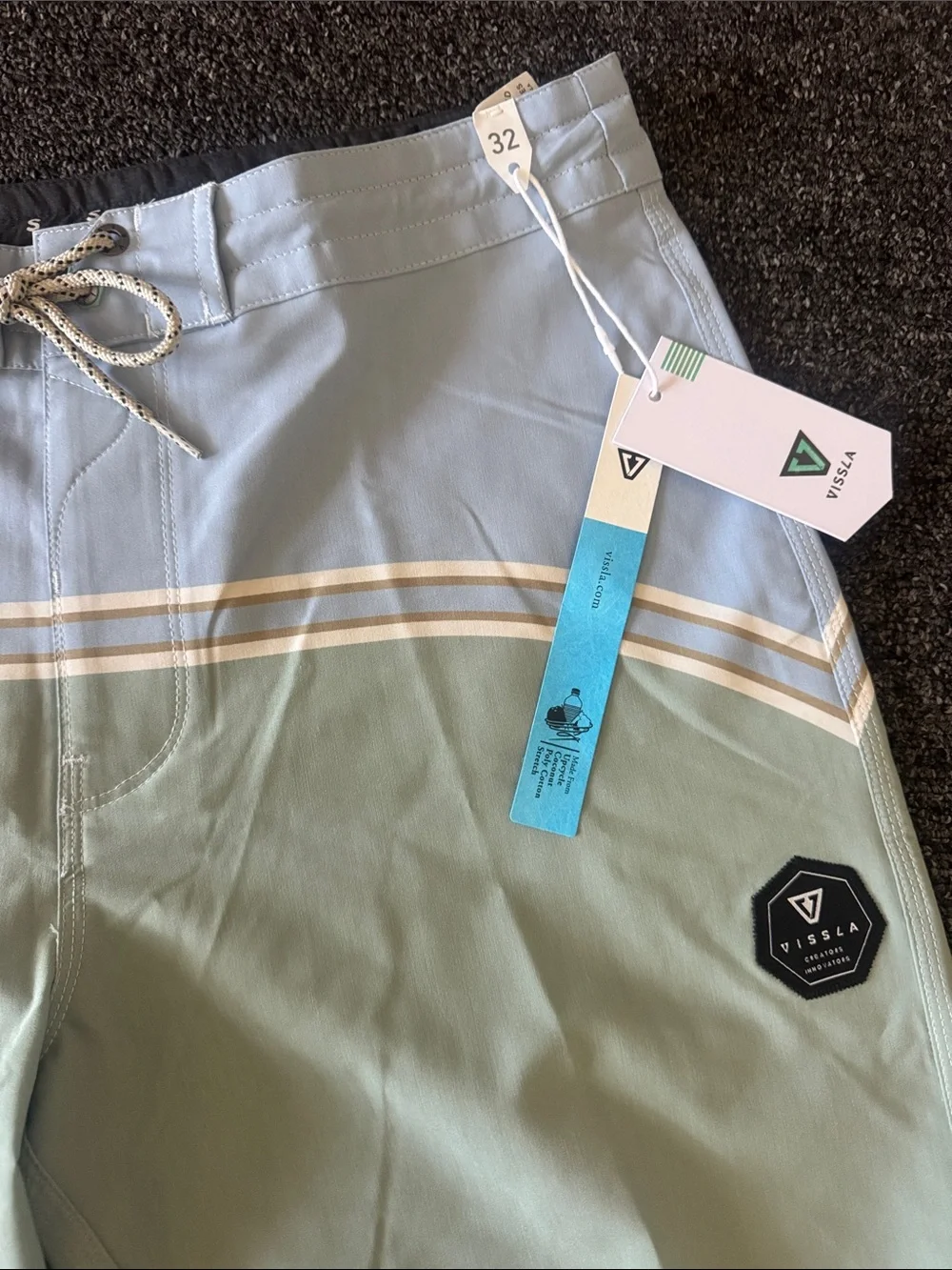 VISSLA Two-Tone Light Blue and Sage Green Men’s Board Shorts